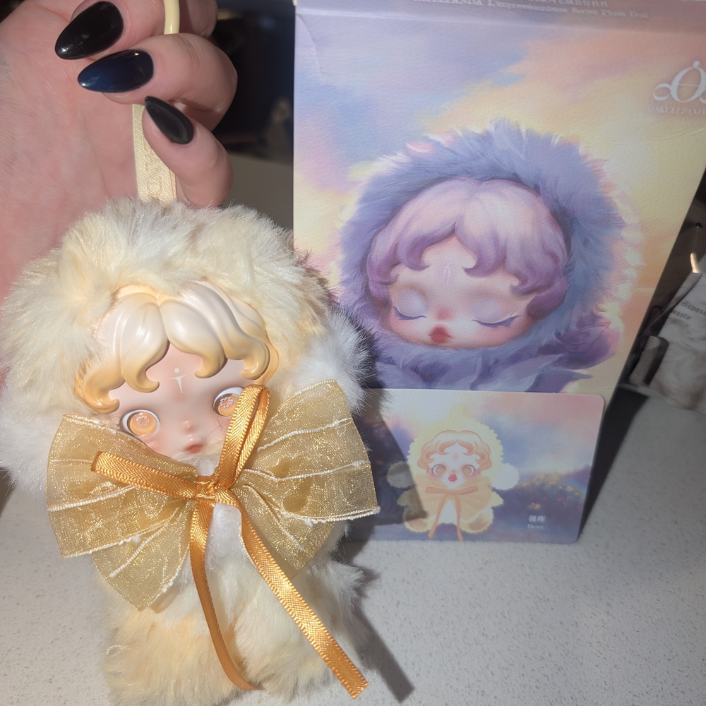 Cute Plush Keychain with Gold Bow